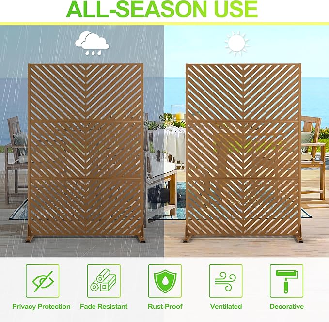 Outdoor Privacy Screen,72" H×47" W Metal Privacy Screen, Freestanding Privacy Fence Panels for Patio FENCY