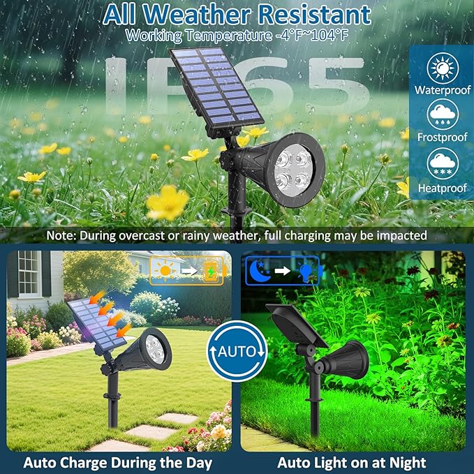 T-SUNUS Green Solar Landscape Spot Lights 4 Pack, IP65 Waterproof Garden Outdoor Spotlights Auto On/Off for St. Patrick's Day Halloween Christmas, Security Spotlight for Flag Tree Patio Driveway Pond T-SUNUSLighting