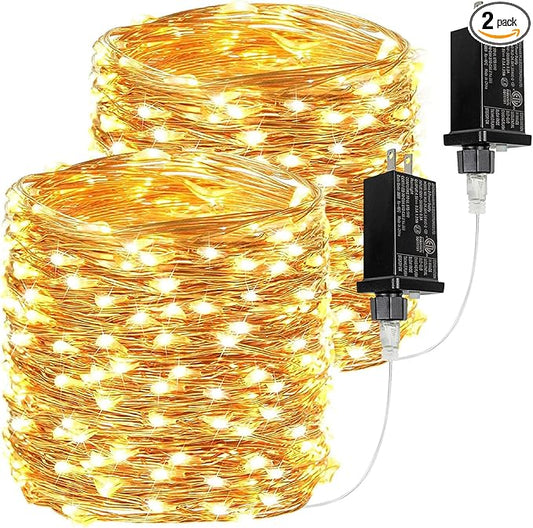 2Pack Each 66Ft 200 LED Fairy Lights Plug in, Waterproof String Lights Outdoor & Indoor, LED String Lights 8 Modes with Timer, Twinkle Light for Girl's Room Garden Christmas Decorations (Warm White) BHCLIGHT