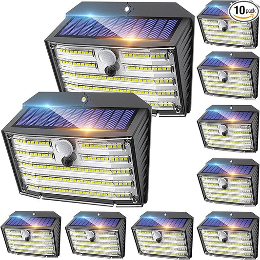 CLAONER Solar Lights Outdoor [𝟏𝟎 𝐏𝐚𝐜𝐤/126 LED], Wireless Motion Sensor Lights, IP65 Waterproof Security Lights 3 Modes, 270° Lighting Angle, Ultra-Bright Wall Lights for Deck Patio Fence Garage Claoner
