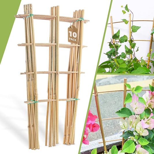 10 Pack 16" Bamboo Trellis for Climbing Plants-Natural Garden Ladder Fan -Shaped Plants Support Trellis for Potted Plant Decor in Door Biotolot