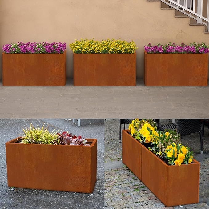 Co rten Steel Planter 36X15X15 inch Large Rectangular Planter Box Rustic Style Flower Box for Porch, Patio, Garden, Commercial Décor, Rusty Ganeekiron