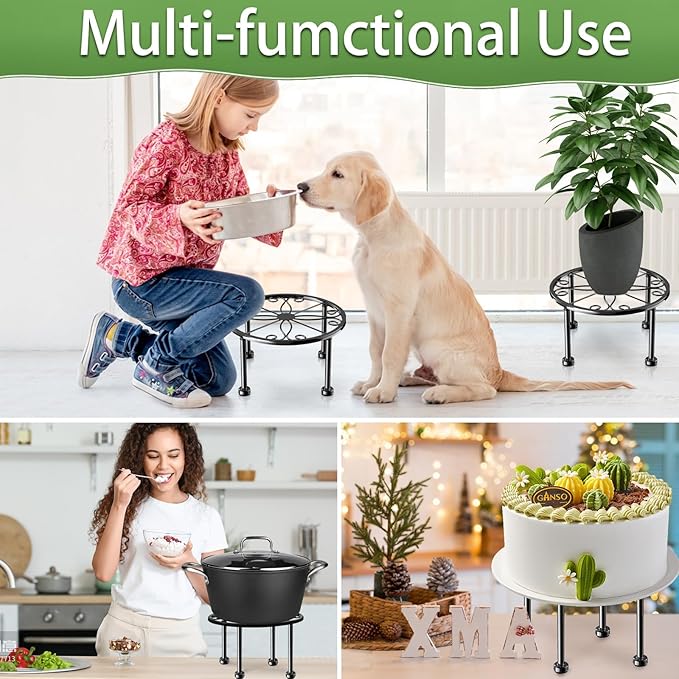 Garden Gifts Plant Lovers Gifts 3 Packs Black Metal Plant Stand with Anti-Slip Base Rustproof Heavy Duty Decorative Round Flower Stand Display Shelf for Indoor/Outdoor MetalBlackPlantStands