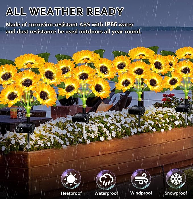 Solar Lights Outdoor Garden Decor,4 Pack with 24 Sunflower Lights,Solar Flowers Lights Waterproof,Birthday Gifts for Mom Women Grandma,Outside Decorative Stakes Light for Landscape Yard Patio Lawn EDOF