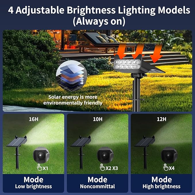 Solar Spotlights Outdoor Waterproof Landscape Path Lights Solar Dusk to Dawn Outdoor Lighting 4 Brightness Modes for Garden Pathway Tree Driveway Porch Yard HOFLYW