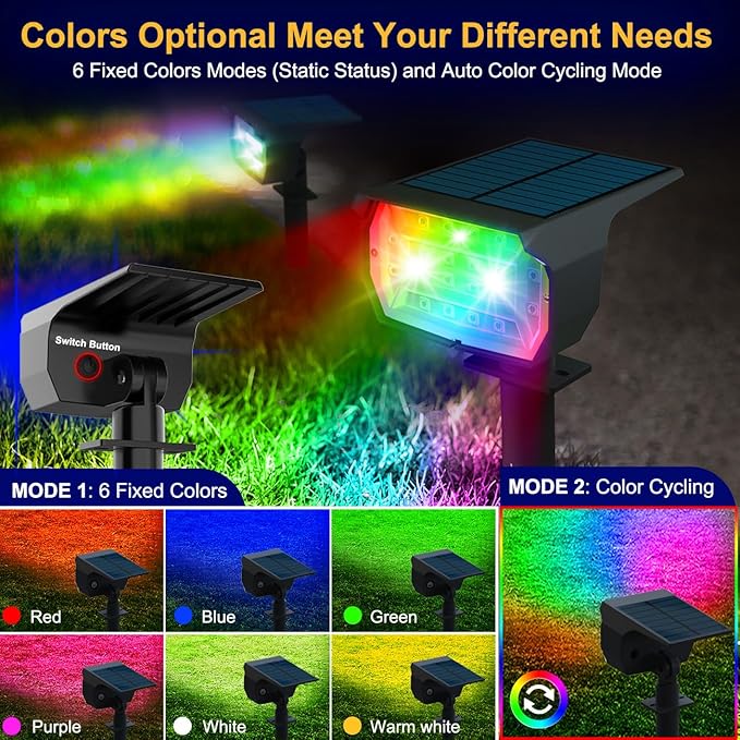 nipify 4 Pack Solar Spot Lights Outdoor Color Changing, 7 Modes Halloween RGB Solar Powered Waterproof Spotlight, Landscape Lighting for Outside Yard Garden Pathway Nipify