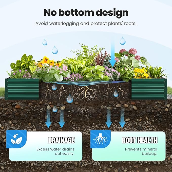 Quictent Galvanized Raised Garden Bed 8x4x1 Ft Metal Planter Box for Vegetables Bottomless for Backyard, 2 Tomato Cages Included, Green 2PCS QUICTENT