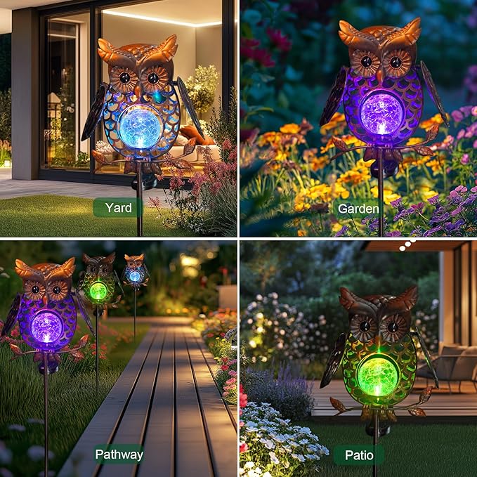 HONGLAND Solar Lights Outdoor Decor Waterproof, Solar Owl Garden Decorative Stake, Whimsical Gardening Gifts for Women Mom, Owl Outdoor Lights for Yard Patio Lawn Decor HONGLAND