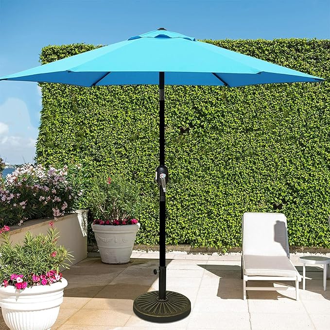 Blissun 7.5 ft Patio Umbrella, Yard Umbrella, Outdoor Market Umbrella with Push Button Tilt Crank (Light Blue) Blissun