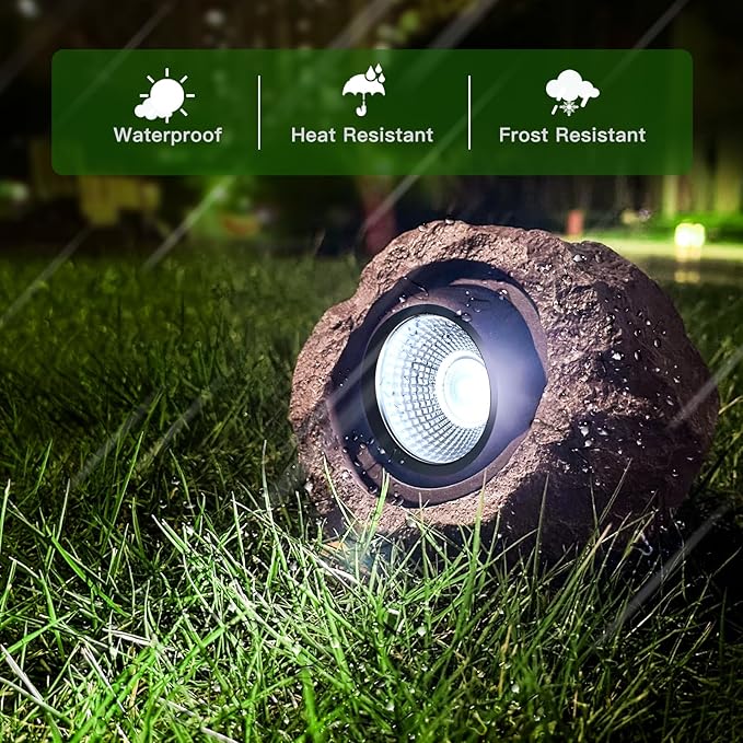 Timeflies Solar Rock Lights Outdoor 1 Pack, Bright Solar Spotlights Outdoor Waterproof, Wireless LED Rock Lights, Auto On/Off Solar Landscape Spotlights for Yard Walkway Patio Pathway Flowerbed Timeflies