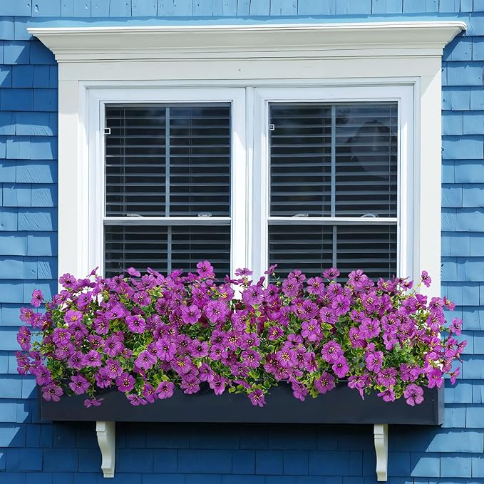 Bassion Artificial Flowers for Outdoors, 24 Bundles UV Resistant Fake Flowers Realistic Silk Faux Plants for Outdoor Planter Window Box Porch Patio Garden Home Outside Decorations Bassion