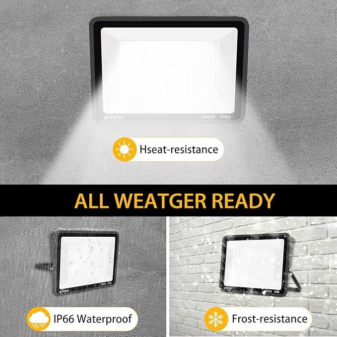 2 pack 300W LED Flood Light(2000W Equivalent),Super Bright 42,500LM 5000K Daylight IP66 Waterproof Security Outdoor LED Arena Lights Commercial Lighting Floodlight for Backyard|Court|Stadium|Yard XYCN