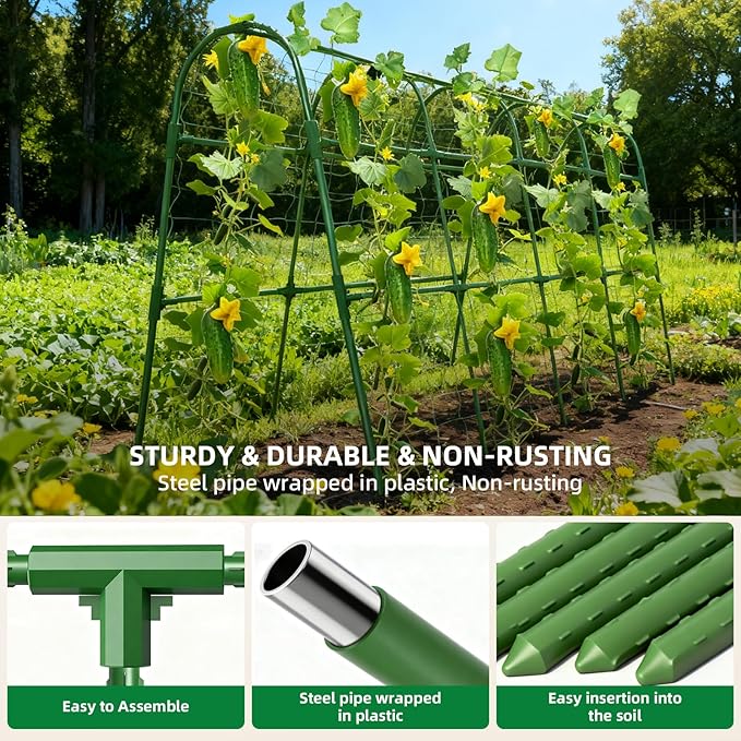 Cucumber Trellis for Raised Bed, U-Shape Garden Arch Metal Support for Climbing Plants, Metal Arch Plant Support Vegetables Trellis, Plant Support for Vine(Green, 63 * 30 * 47inch(L*W*H)) Laodier