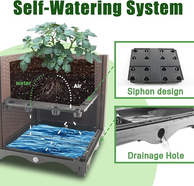 Raised Garden Bed Planter Box with Trellis, 62.2" Self-Watering Tomato Planters for Climbing Plants Vine Flowers Outdoor Patio, Tomatoes Cage with Trellis Wheels for Outdoor, 1Pack Rootora