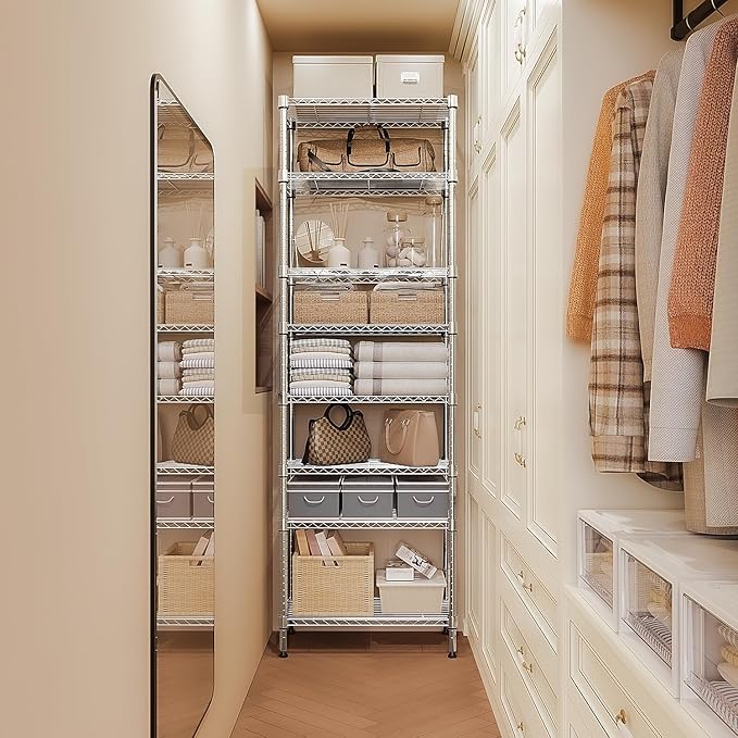 8 Tier 2000 lbs Storage Rack Metal Wire Shelving Unit, Storage Standing Shelf Organizer for Laundry Bathroom Kitchen Pantry Closet Garage Utility Room, Chrome 13.8" D x 23.6" W x 79.5" H MEIGAOPLASTICANDMETALHKCOLIMITED