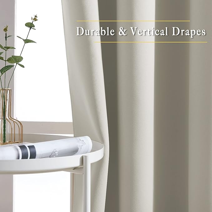 NICETOWN Bedroom Blackout Curtain & Drape 95 inch Length - Thermal Insulated Solid Grommet Sound Reducing Window Drape for Living Room/Laundry, 1 Panel, Natural, W52 x L95 NICETOWN
