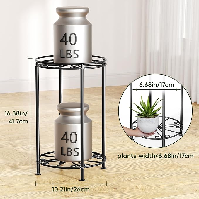 Plant Stand 2-Tier 10.2in Width 16.4in Tall Flower Pot Rack Small Plant Table Metal For Indoor Outdoor Josmimic