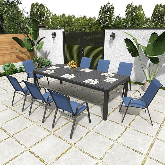 Patio Chairs, Stackable Outdoor Dining Chairs for All Weather Textilene Fabric & Metal Frame, Outdoor Chairs Set for Backyard Deck Garden (Dark Blue, Set of 4) Vimstora