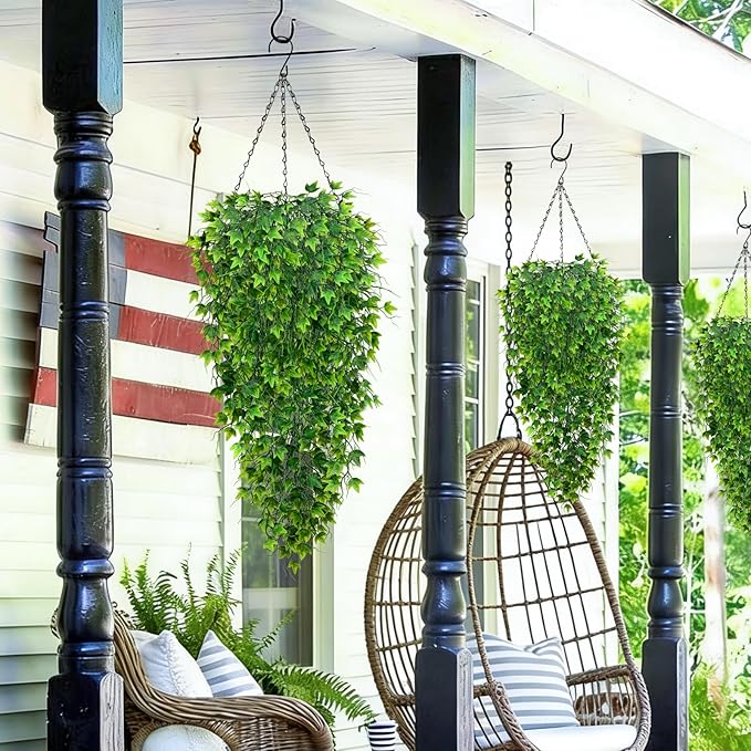 Waipfaru Artificial Hanging Ivy for Outdoors, Fake Hanging Plants, 4pcs Faux Ivy Pothos Vines Greenery for Wall Home Bedroom Living Aesthetic Kitchen Office Aesthetic Kitchen Indoor Outdoor Decor Waipfaru