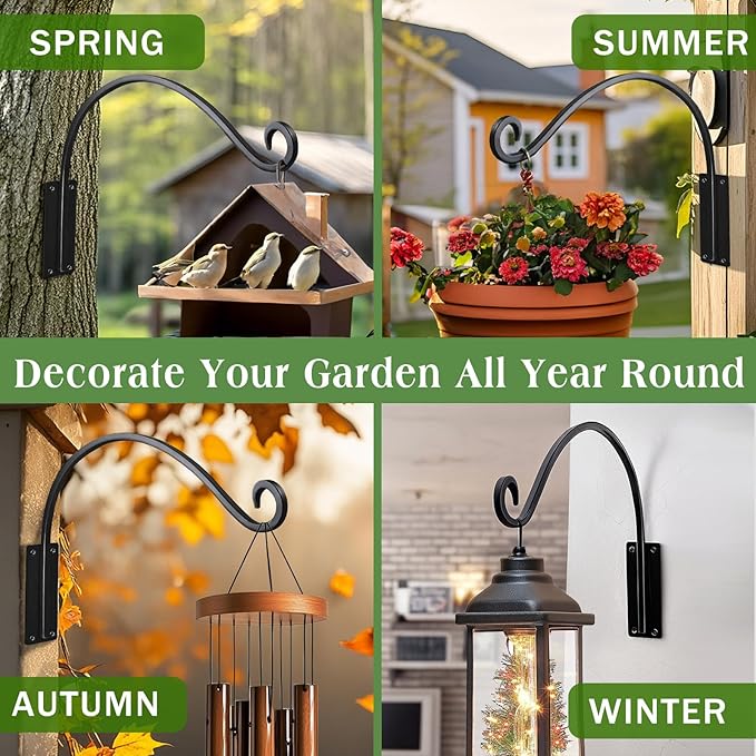 16 Inch Plant Hangers Outdoor 4 Pack,Plant Hanging Hook Bracket for Bird Feeder Hanger,Hanging Plant Hooks for Outside Baskets Lanterns Wind Chimes Outdoor Indoor GESTONE