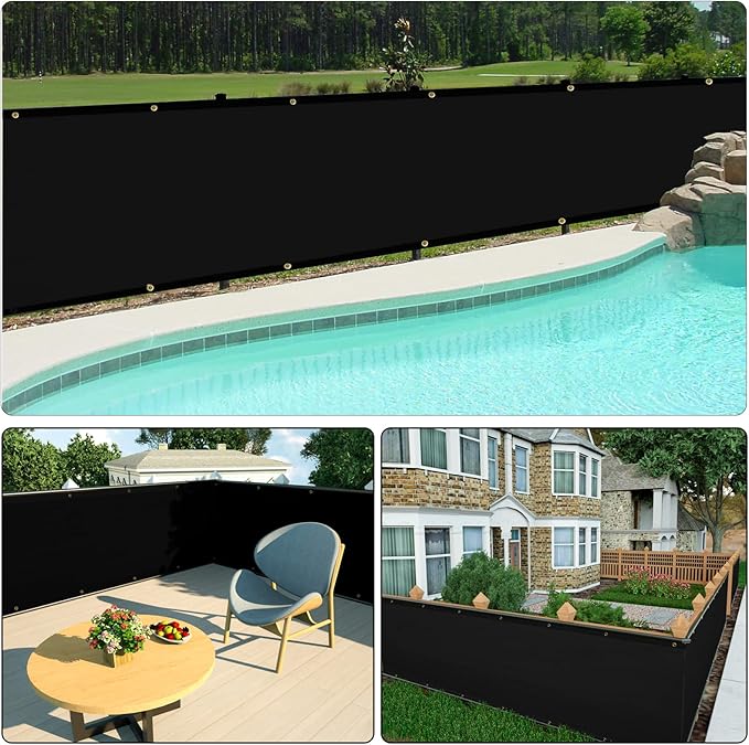 UPGRADE Privacy Screen 3' x 10' Fence Commercial Shade Cover with Brass Grommets Heavy Duty Perfect for Outdoor Back Yard, Black, Customizable UPGRADE