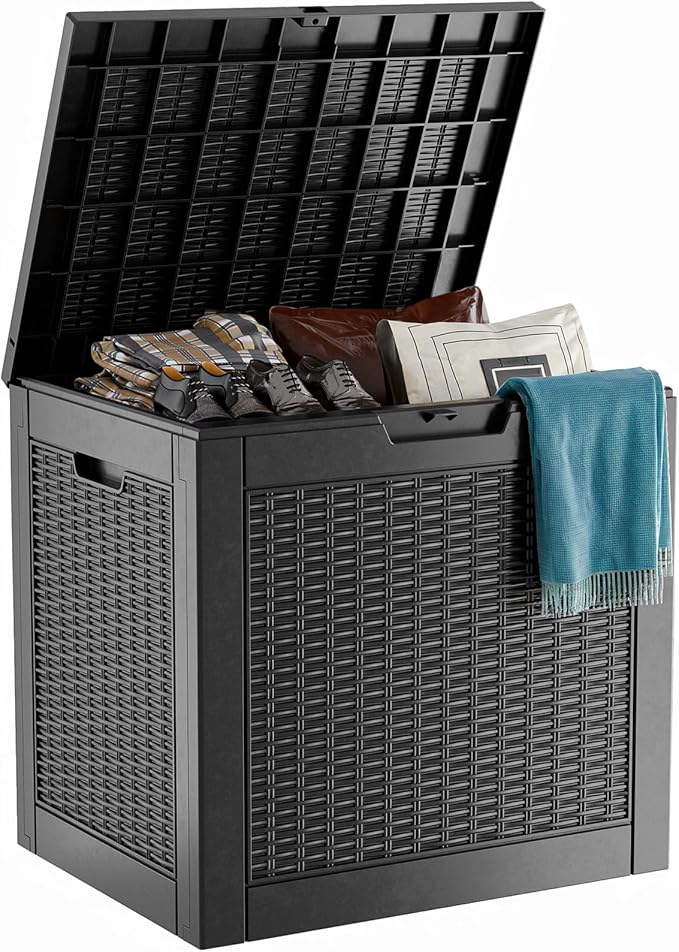 30 Gallon Resin Deck Box, Lockable Patio Outdoor Storage Box for Furniture, Garden Tools and Tools Storage, Waterproof Outside Storage Boxes - Black OutdoorLivingPerfected