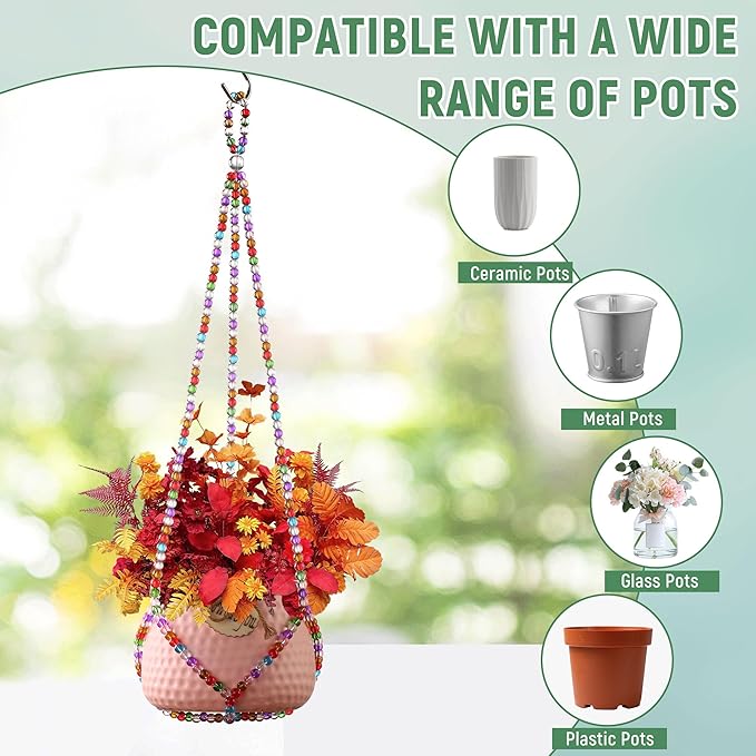 1Pack Glass Beaded Plant Hanger Indoor,Rainbows Hanging Planters for Outdoor Plants,Colored Macrame Plant Hanger,Boho Handmade Farmhouse Rustic Decor,21Inch(Pot Not Included) Rootora