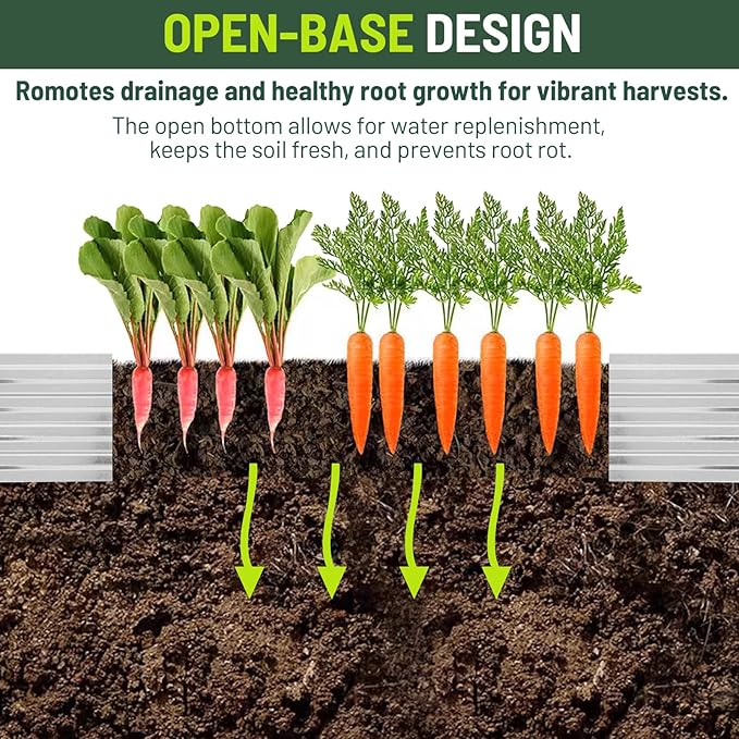 2 Pack 8x4x1FT Galvanized Metal Raised Garden Bed Kit for Vegetables, Herbs, Open-Bottom Large Capacity Outdoor Planter Box Gardening Stakes, Silver Rootora