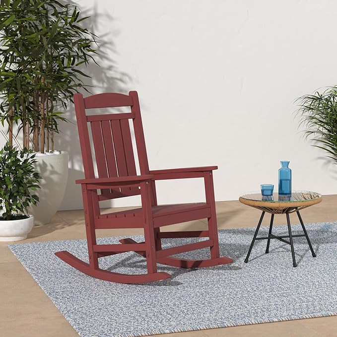KINGYES Outdoor Rocking Chair Set of 2, High Density Polyethylene Patio Rocking Chairs with 330lbs Support for Adults, Dark Red KINGYES