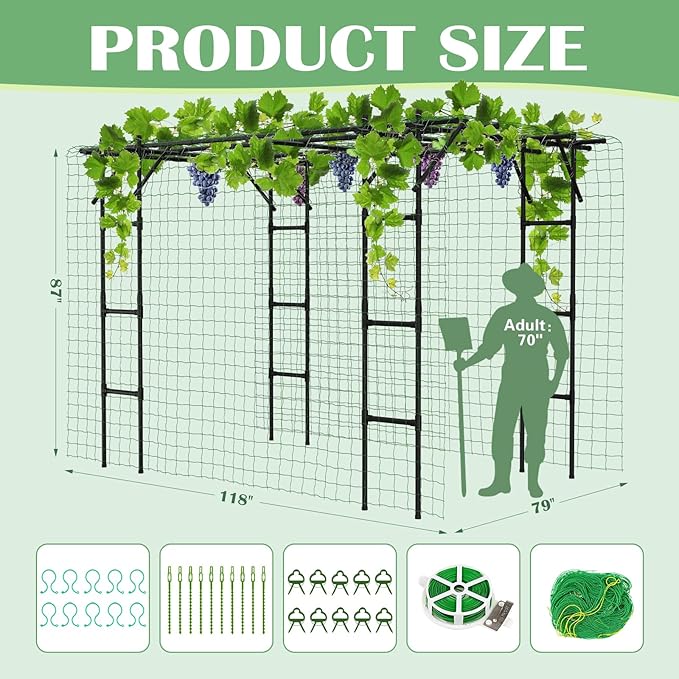 Garden Arch Trellis, 87in H x 118in L Large Garden Arch Arbor Trellis for Climbing Plants Outdoor Plant Support for Cucumber Grape Vine,Tall Metal Gardens Archway for Lawn Party Ceremony DoCred