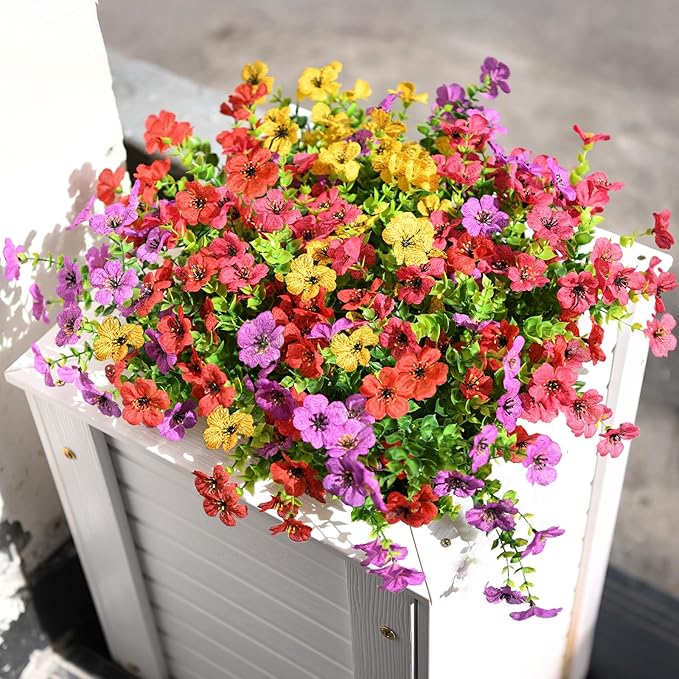 Artificial Flowers Faux Plants Outdoor Fake Flowers Spring Decor,12 Bundles Outdoor Flower Plastic Plant Colorful Daisy UV Resistant for Porch Patio Yard Garden Pot Planters ZFProcessArtificialFlowers