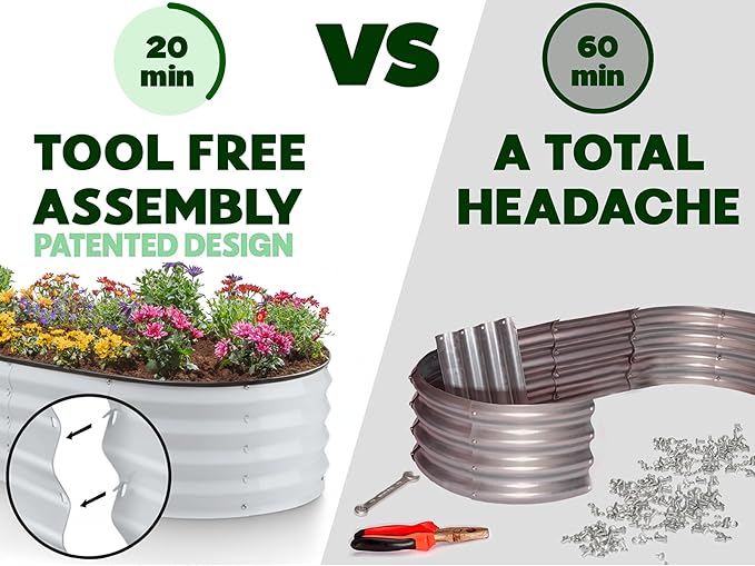 Plant & Plot Galvanized Raised Garden Beds Outdoor // 4×2×1 ft (2-Pack) Planter Raised Beds for Gardening, Vegetables, Flowers // Large Metal Garden Box // Patented Tool-Free Design (Light Gray) PlantPlot