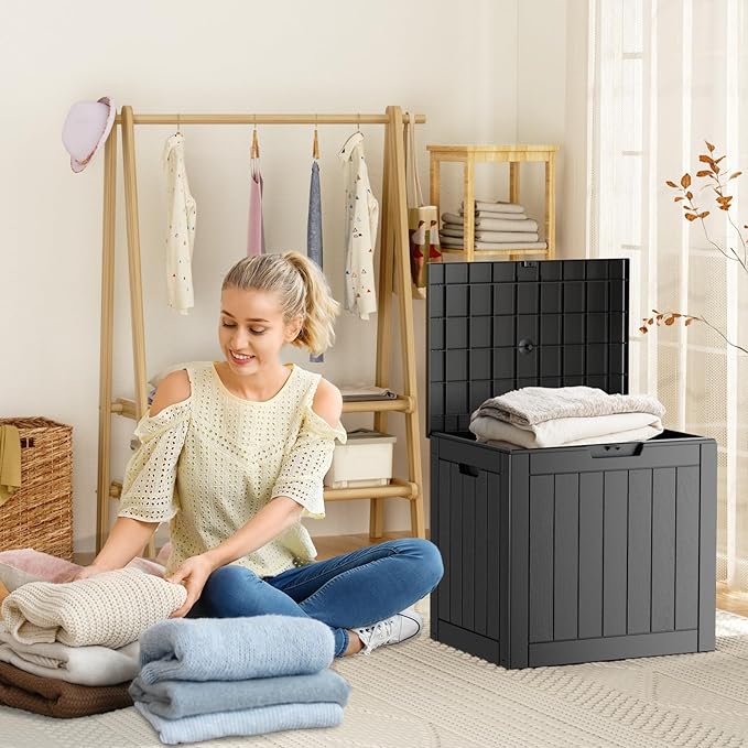 31 Gallon Resin Deck Box, Lockable Patio Outdoor Storage Box for Furniture, Garden Tools and Tools Storage, Waterproof Outside Storage Boxes - Black OutdoorLivingPerfected