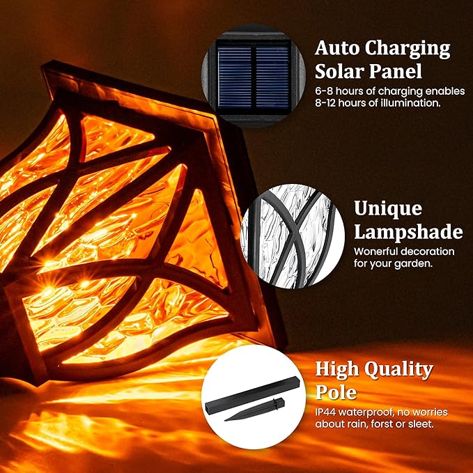 GIGALUMI Solar Lights Outdoor Waterproof, 6 Pack Flickering Flame LED Lights, Garden Decor for Yard, Patio, Landscape, Planter, Walkway GIGALUMI
