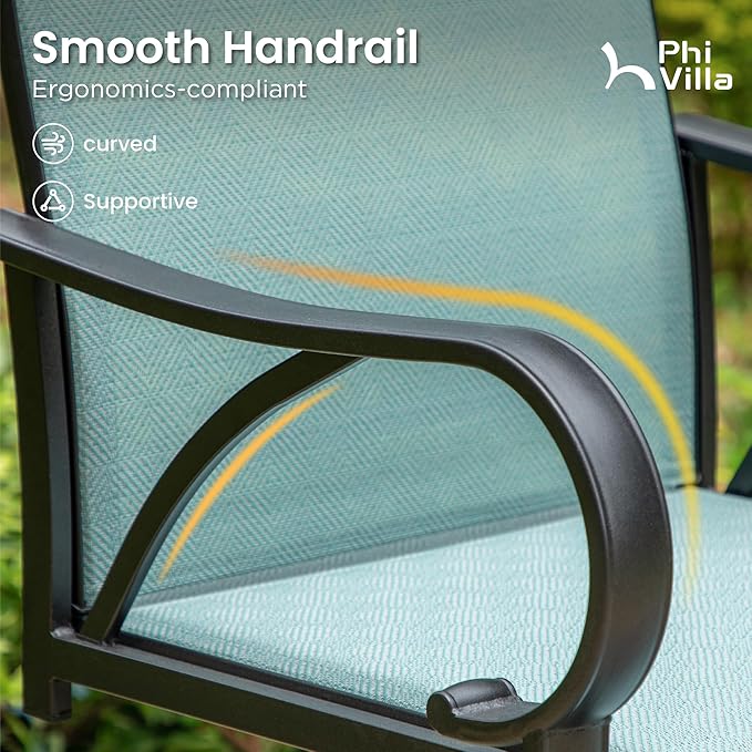 PHI VILLA Outdoor Patio Swivel Bar Set of 3, Jacquard Lake Blue Textilene Furniture Bistro Set with 2 Outdoor Bar Stools and Square Patio Bar Table for Garden Lawn Yard PHIVILLAThepioneerofcomfortablehouseholdsupplies