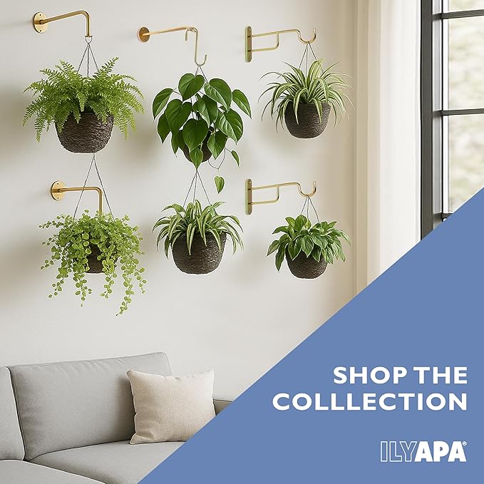 Ilyapa 3 Pack Metal Wall Plant Hangers - 7.5 Inch Plant Hanger for Indoor - Rustic Brass Finish Hooks for Hanging Plants, Baskets, and Macrame - Indoor Hangers for Plants, Lanterns or Wind Chimes Ilyapa
