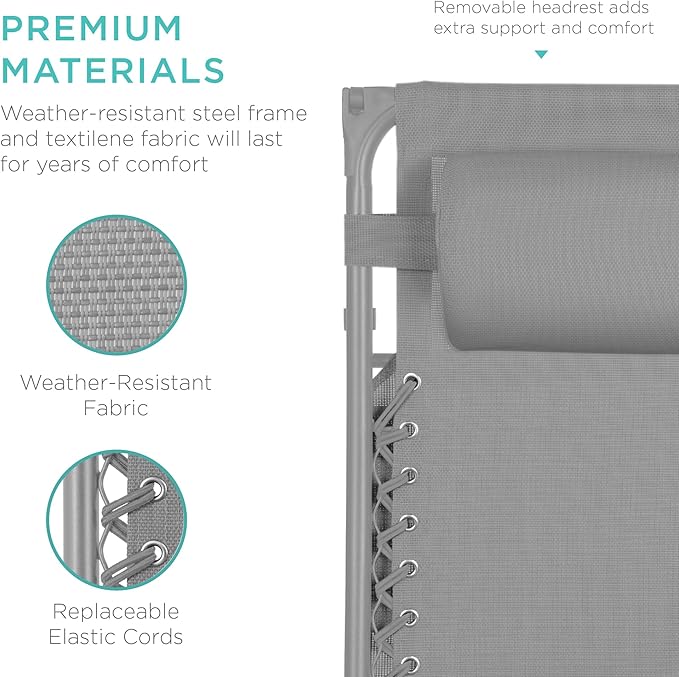 Best Choice Products Folding Zero Gravity Outdoor Recliner Patio Lounge Chair w/Adjustable Canopy Shade, Headrest, Side Accessory Tray, Textilene Mesh - Dove Gray BestChoiceProducts