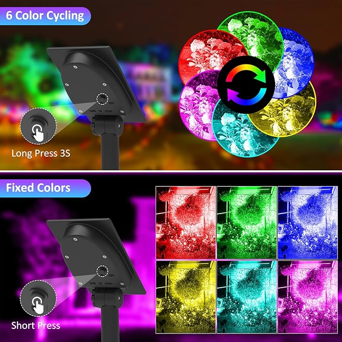 T-SUNUS RGB Solar Landscape Spotlights Christmas, Color Changing Spot Light Outdoor IP65 Waterproof Garden Lights 9.8ft Cable with Separated Panel for Yard Driveway Porch Walkway Pool Patio Halloween T-SUNUSLighting