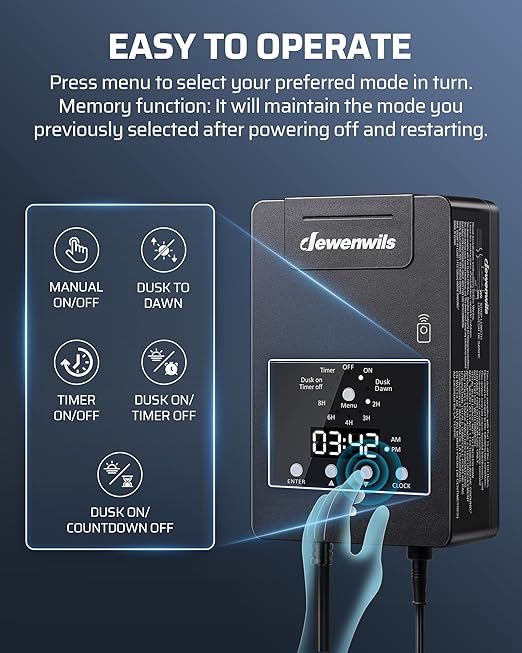 DEWENWILS 120W Low Voltage Landscape Transformer with Remote Control, 120V AC to 12V DC, Low Voltage Transformers with Photocell & Timer, Landscape Lighting Transformer for Garden Light Spotlight DEWENWILS
