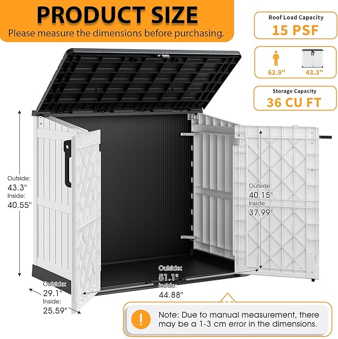 LHBcraft Outdoor Storage Cabinet 36 Cu Ft with Lockable Doors, Waterproof Outdoor Storage Box for Patios,Portable Horizontal Resin Storage Shed, Easy to Assemble LHBcraft-US