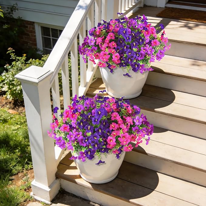 INQCMY Artificial Flowers for Outdoors Fake Plants Spring Decoration, 12 Bundles Faux Petunias UV Resistant No Fade Realistic Silk Flower for Outside Planters Patio Porch Yard Window Box INQCMYPlantRack