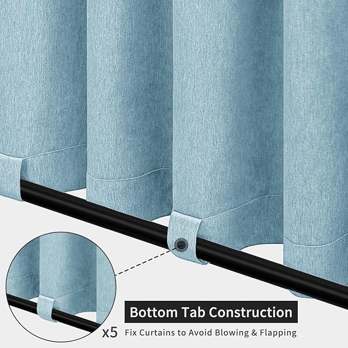 Easy-Going Linen Look Outdoor Curtains Waterproof Windproof Porch Curtains, Soft Thicken Outdoor Privacy Curtains for Patio, Gazebo, Grommet Top and Tab Bottom Drape, 1 Panel, 110x96 inch, Sky Blue Easy-Going