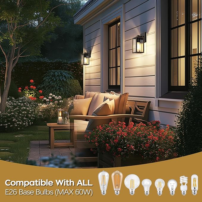 WIHTU Outdoor Lights for House, LED Exterior Front Porch Light Fixtures for Outside, Waterproof Wall Light Outdoor, Sconce Lights for Patio, Garage, Doorway, Entryway (Black with Gold Rim) WIHTU