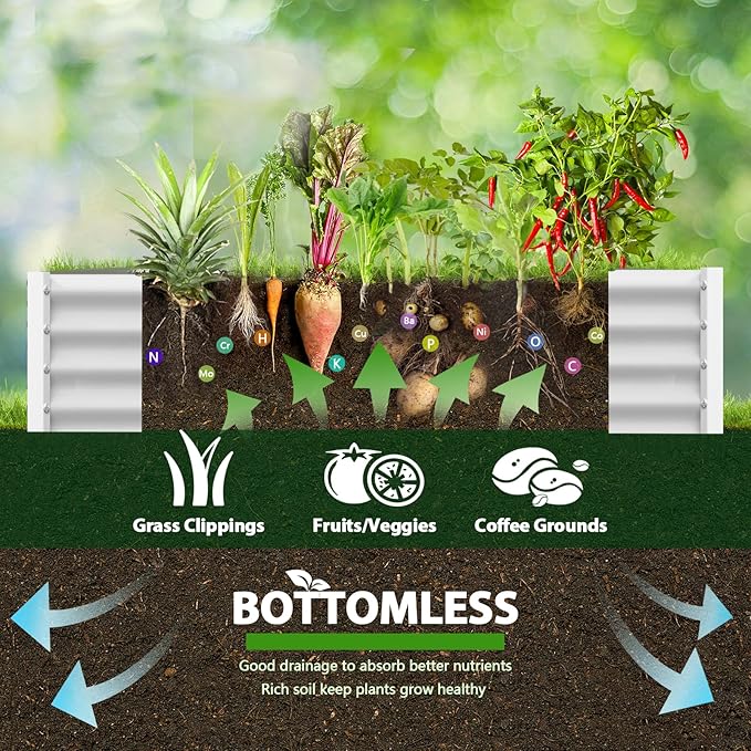 A ANLEOLIFE 8X4X1.5 ft Galvanized Raised Garden Bed, Rectangle Above Ground Modular Metal Planter Boxes Outdoor for Vegetables Flowers Herbs, Anti-Rust & Easy-Setup, Antique White AAnleolife