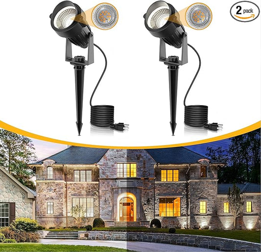 L LOHAS LED 5W Dusk to Dawn Outdoor Lighting, Auto On/Off 6000K Landscape Outdoor Spotlight, IP66 Waterproof Plug in Spot Lights for Yard, Garden, House, Pathway, Plant, UL Listed (2 Pack) LLOHASLED