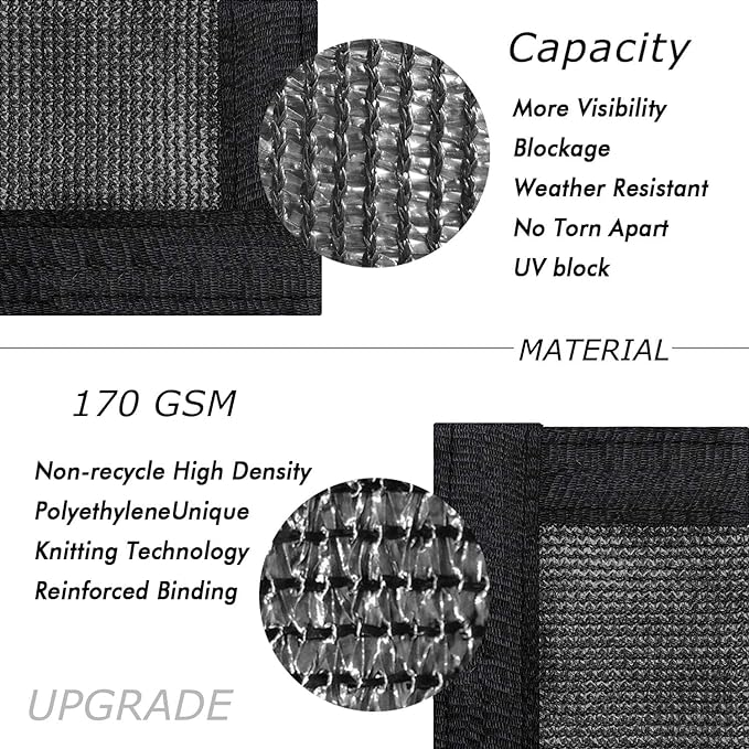 UPGRADE Privacy Fence Screen 4'x49' Black Outdoor 90% Visibility Blockage 170 GSM Mesh Shade Cover Panels for Backyard,Balcony,Home Decoration with Zip Ties,Customized Avaliable UPGRADE