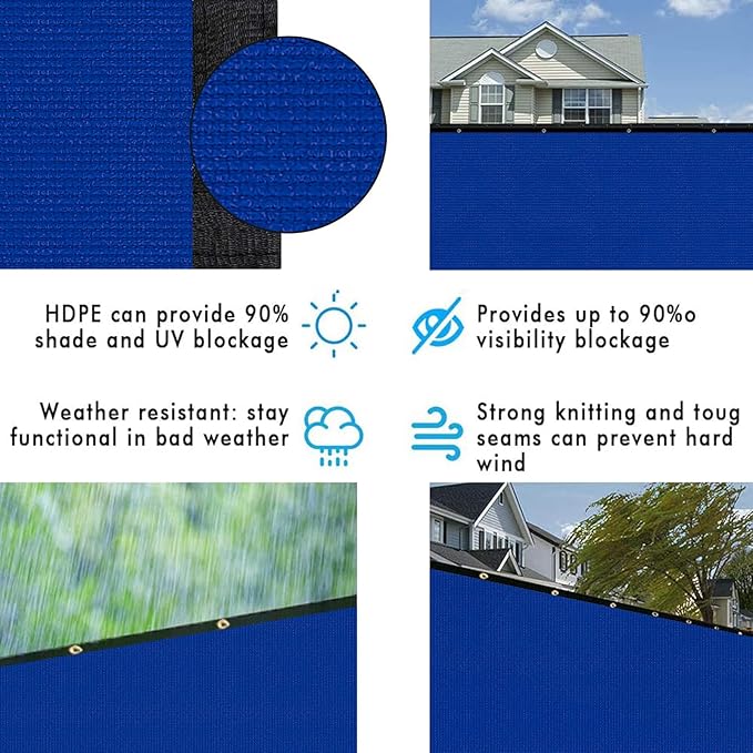 UPGRADE Privacy Screen 5' x 50' Fence Commercial Shade Cover with Brass Grommets Heavy Duty Perfect for Outdoor Back Yard, Blue, Customizable UPGRADE