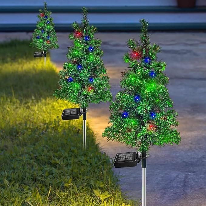 Solar Christmas Tree Garden Stake Lights Waterproof Christmas Decorations Tree Lights Outdoor Xmas Tree Light Christmas décor Pathway Lights Patio Yard (Color, 2pcs FANFX