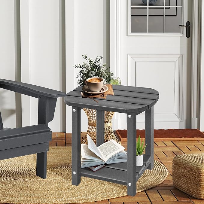 LZRS Outdoor Side Table - 2-Tier Adirondack HDPE Patio End Table for Pool, Porch,Balcony & Backyard,Weather Resistance for Indoor and Outdoor use(Grey) LZRSPET