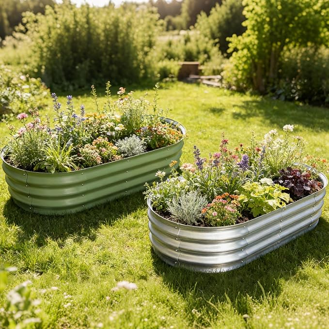 Galvanized Raised Garden Bed, 4x2x1 FT Thickening Planter Boxes Outdoor, Raised Beds for Gardening, Easy Assembly Large Garden Bed for Vegetables, Fruits, Flowers (2-Pack) AmazStove